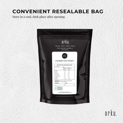 Orku 1Kg Vitamin C Powder Pure L-Ascorbic Acid - USP Grade Non-GMO