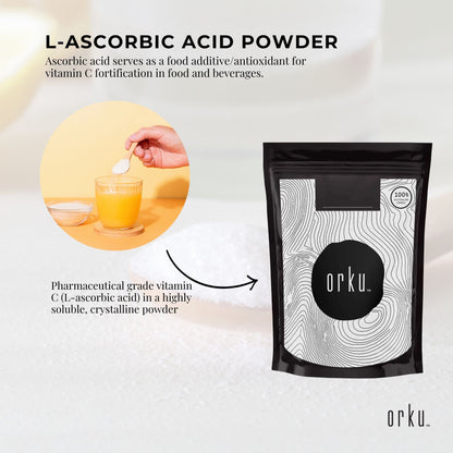Orku 2Kg Vitamin C Powder Pure L-Ascorbic Acid - USP Grade Non-GMO