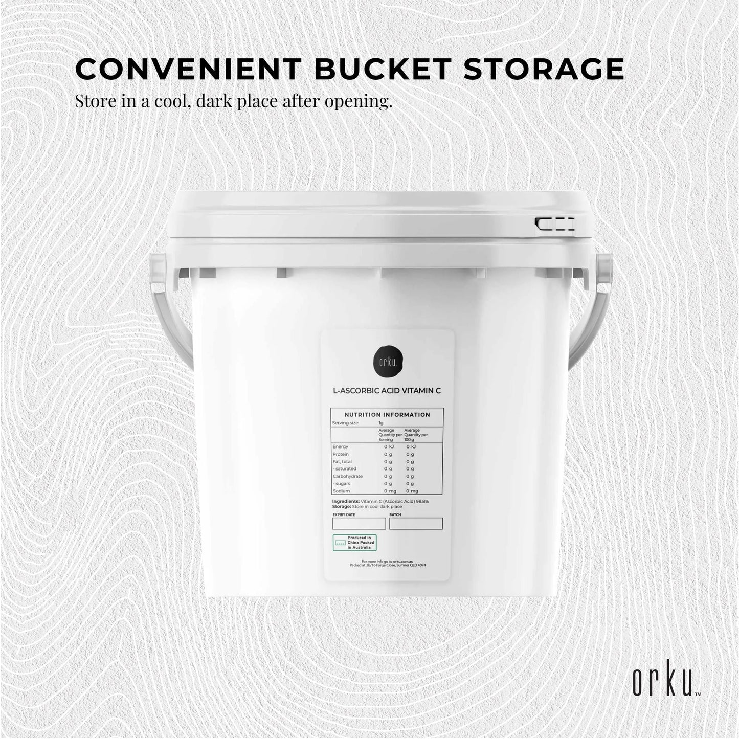 Orku 5Kg Vitamin C Powder in Tub Pure L-Ascorbic Acid - USP Grade Non-GMO