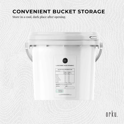 Orku 5Kg Vitamin C Powder in Tub Pure L-Ascorbic Acid - USP Grade Non-GMO