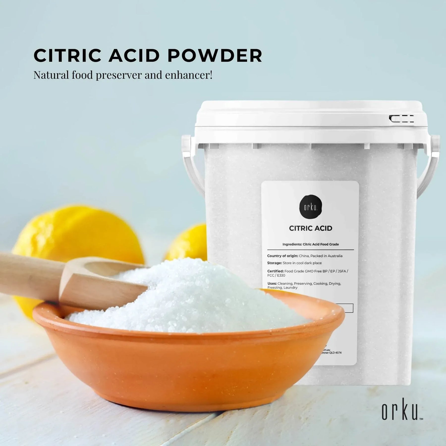 1.2Kg Food Grade Anhydrous GMO Free Citric Acid Powder Tub Preservative Free