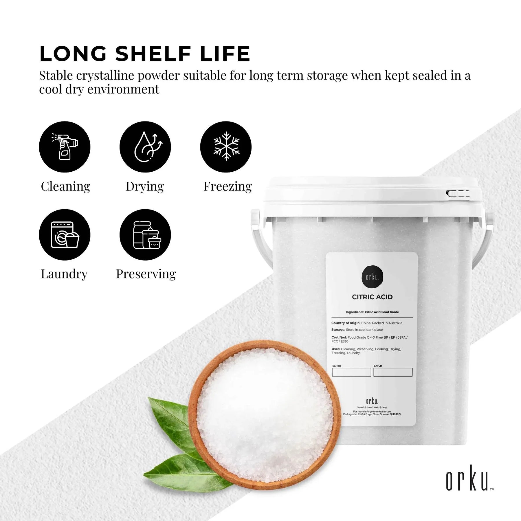 1.2Kg Food Grade Anhydrous GMO Free Citric Acid Powder Tub Preservative Free