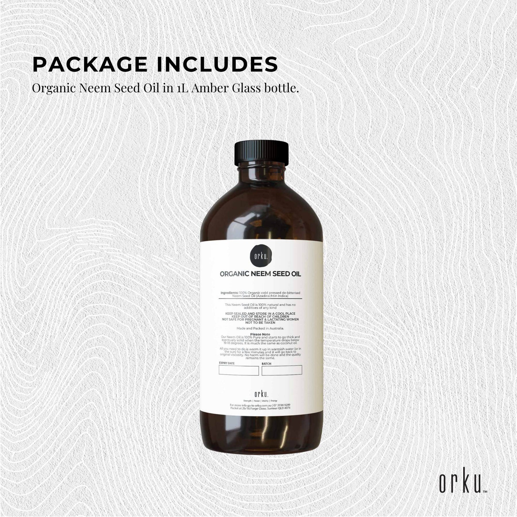 Orku 500ml Organic Neem Seed Oil Debitterised Cold Pressed Azadirachtin Indica - SuperSaverAU - view 3