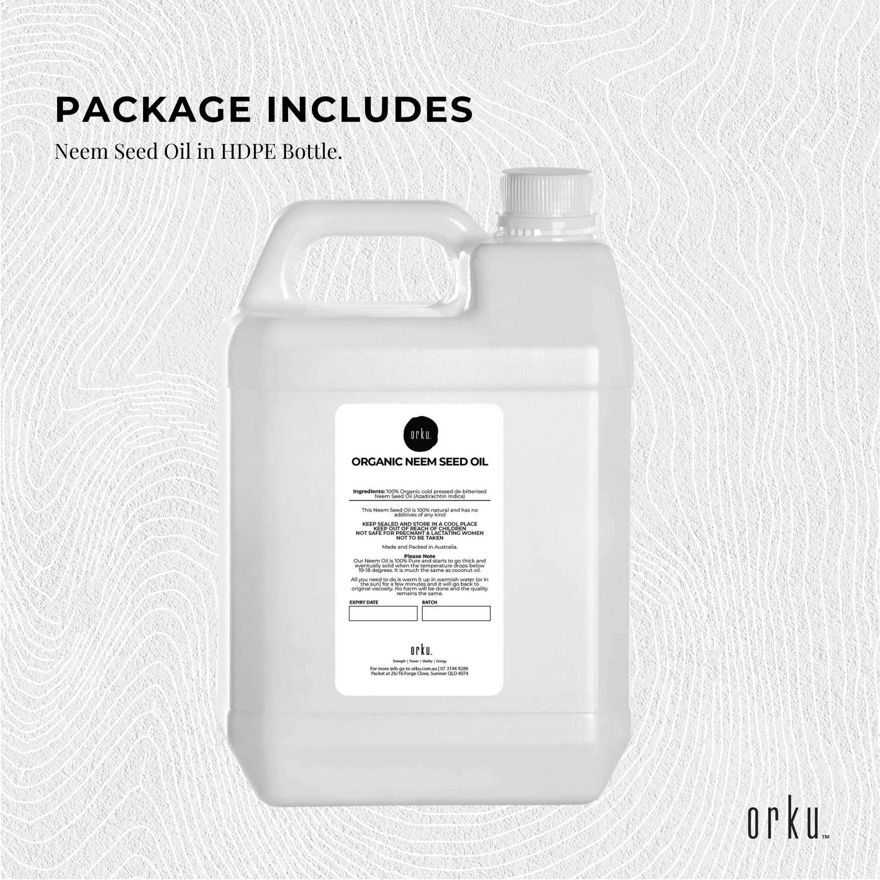 Orku 5L Organic Neem Seed Oil - Debitterised Cold Pressed, Rich in Vitamin E - SuperSaverAU - view 3