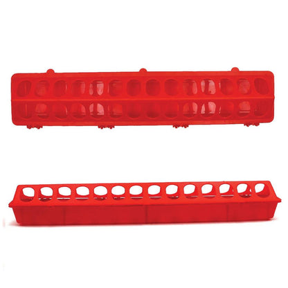 50cm Red Poultry Feeder - Plastic Flip Top Trough with Hinged Opening