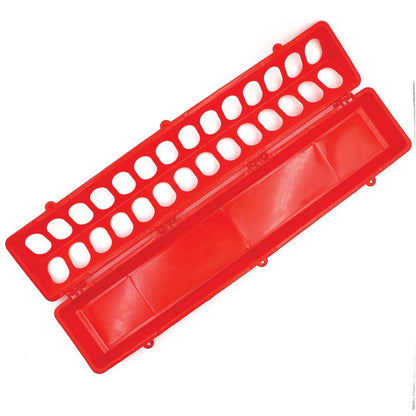 50cm Red Poultry Feeder - Plastic Flip Top Trough with Hinged Opening