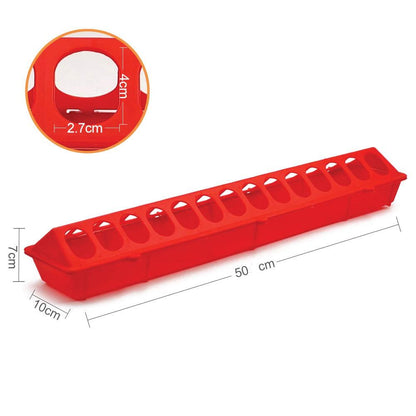 50cm Red Poultry Feeder - Plastic Flip Top Trough with Hinged Opening
