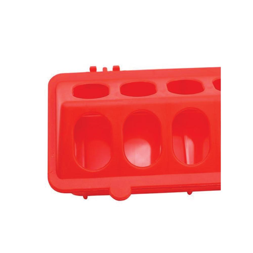 50cm Red Poultry Feeder - Plastic Flip Top Trough with Hinged Opening