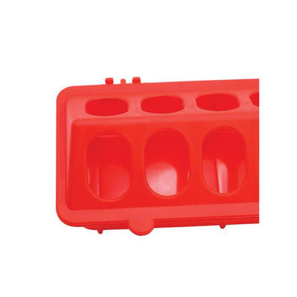 50cm Red Poultry Feeder - Plastic Flip Top Trough with Hinged Opening