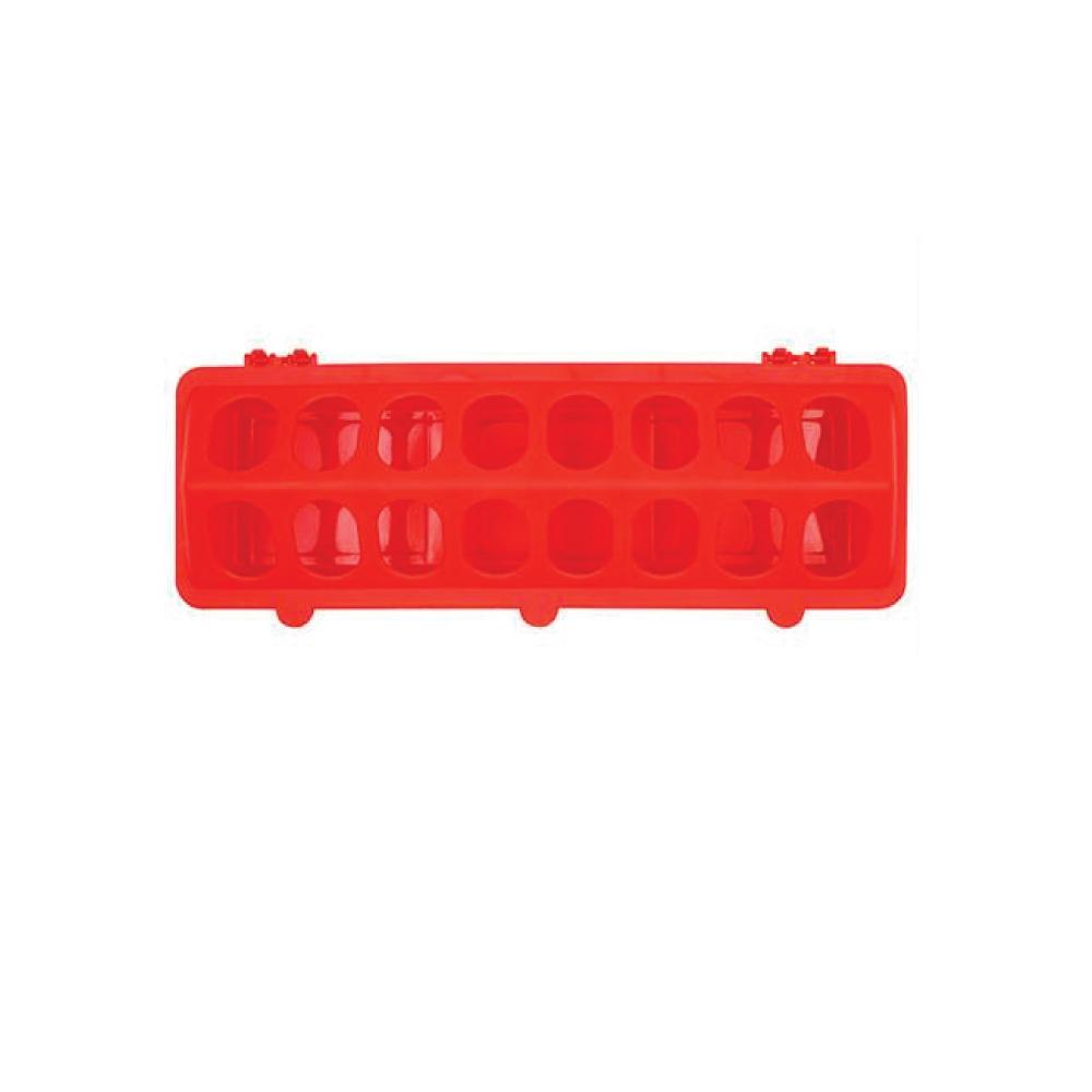 30cm Red Poultry Feeder with Guard - Plastic Flip Top Trough for Chickens - SuperSaverAU - view 1