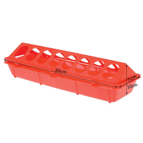 30cm Red Poultry Feeder with Guard - Plastic Flip Top Trough for Chickens - SuperSaverAU - view 2