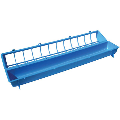 68cm Blue Poultry Feeder with Guard - Plastic Flip Top Trough for Chickens & Birds