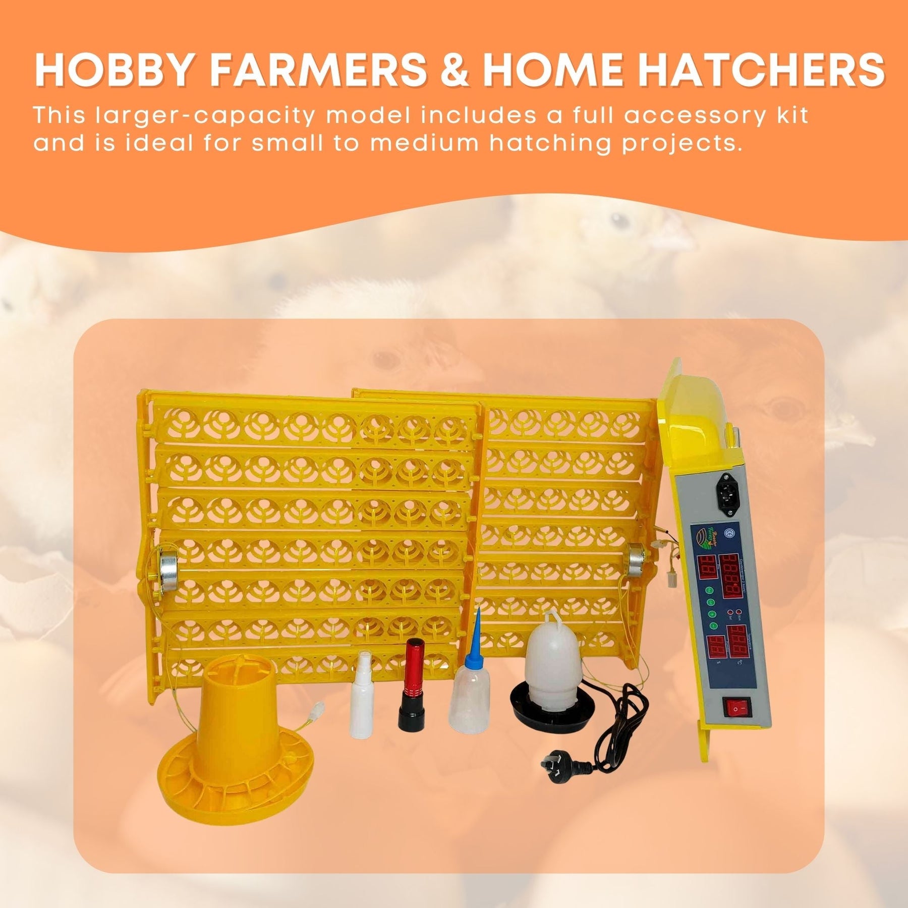 Electric 112 Egg Incubator with Accessories, Automatic, Digital Display, Yellow - SuperSaverAU - view 3