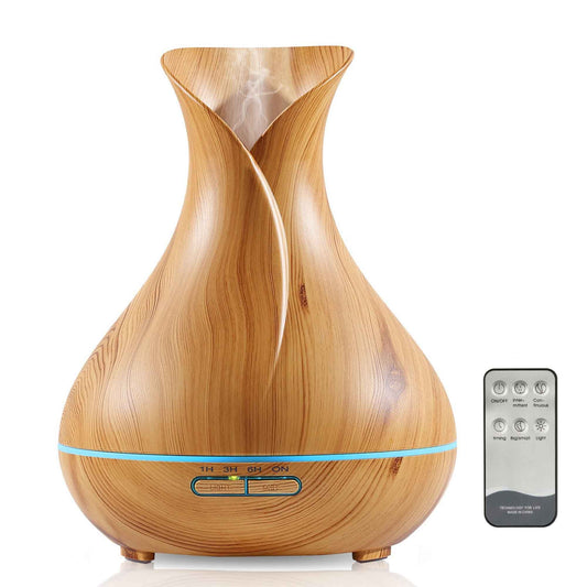 Essential Oil Aroma Diffuser 400ml - Ultrasonic Light Wood Tulip Design