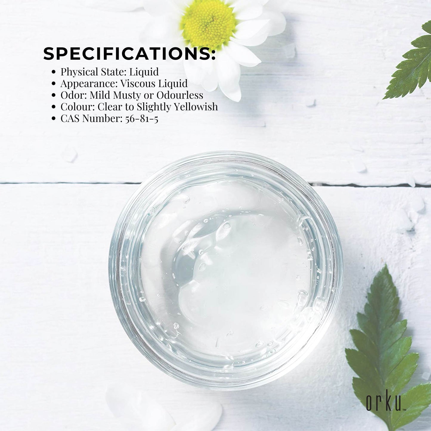 Orku 1L Glycerine 99.9% Pure USP Food + Cosmetic Grade – Vegetable Glycerol