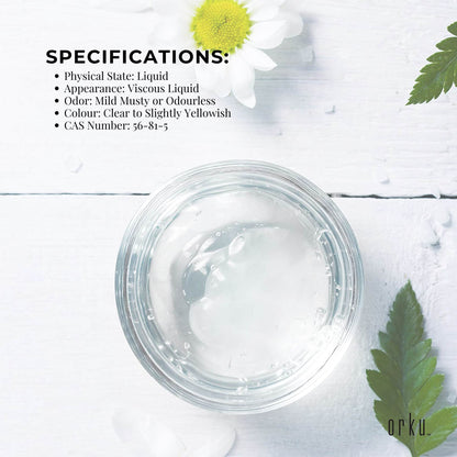 Orku 1L Glycerine 99.9% Pure USP Food + Cosmetic Grade – Vegetable Glycerol