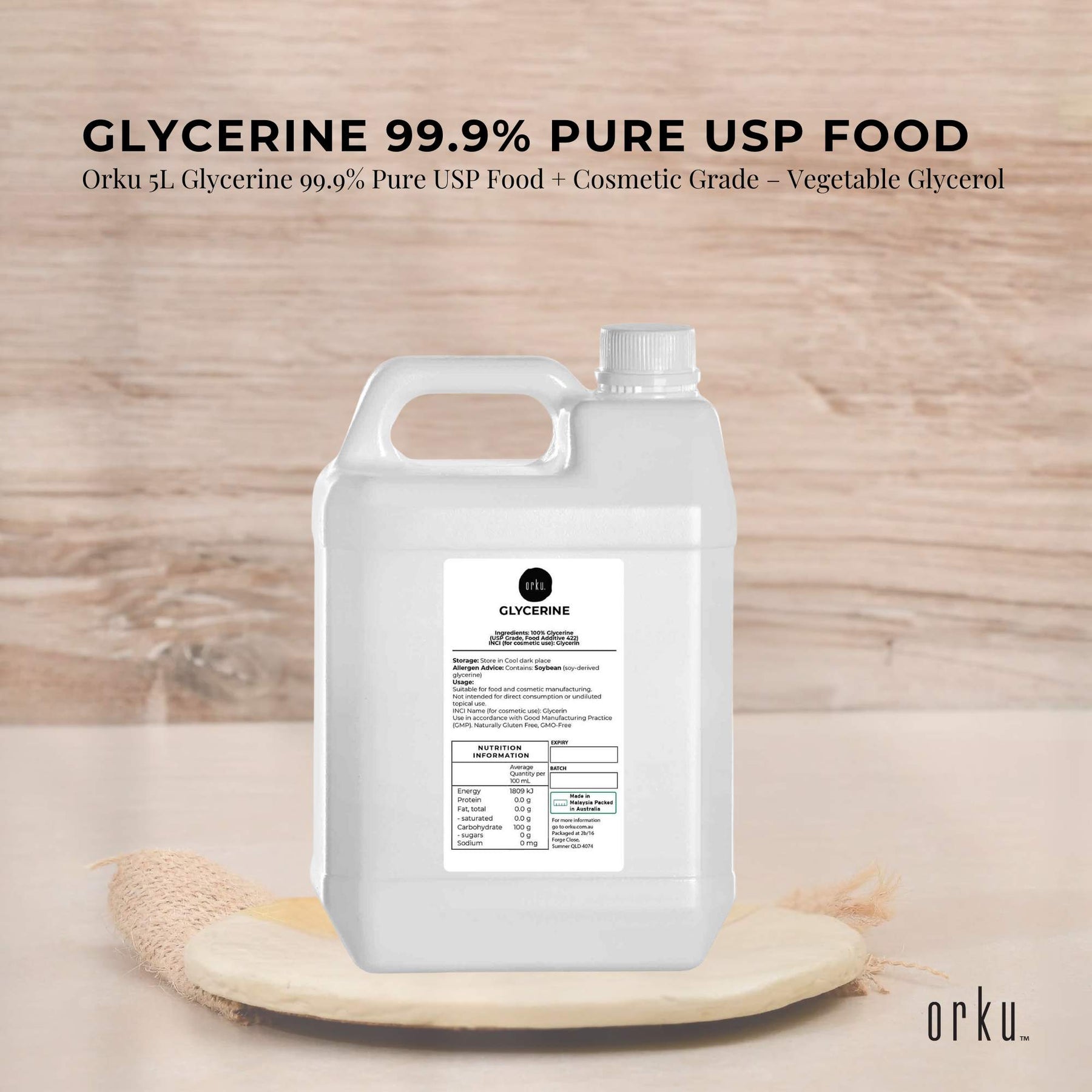 Orku 5L Refined Glycerine 99.9% Pure USP Food & Cosmetic Grade - SuperSaverAU - view 2