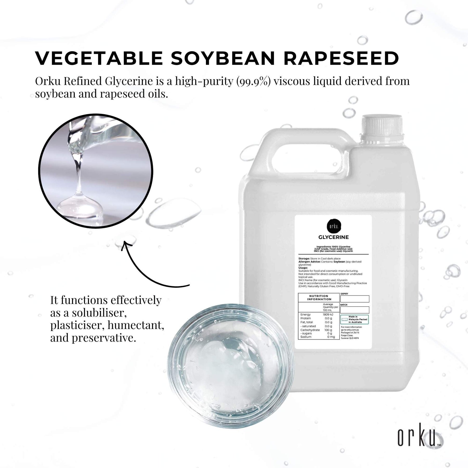 Orku 5L Refined Glycerine 99.9% Pure USP Food & Cosmetic Grade - SuperSaverAU - view 3