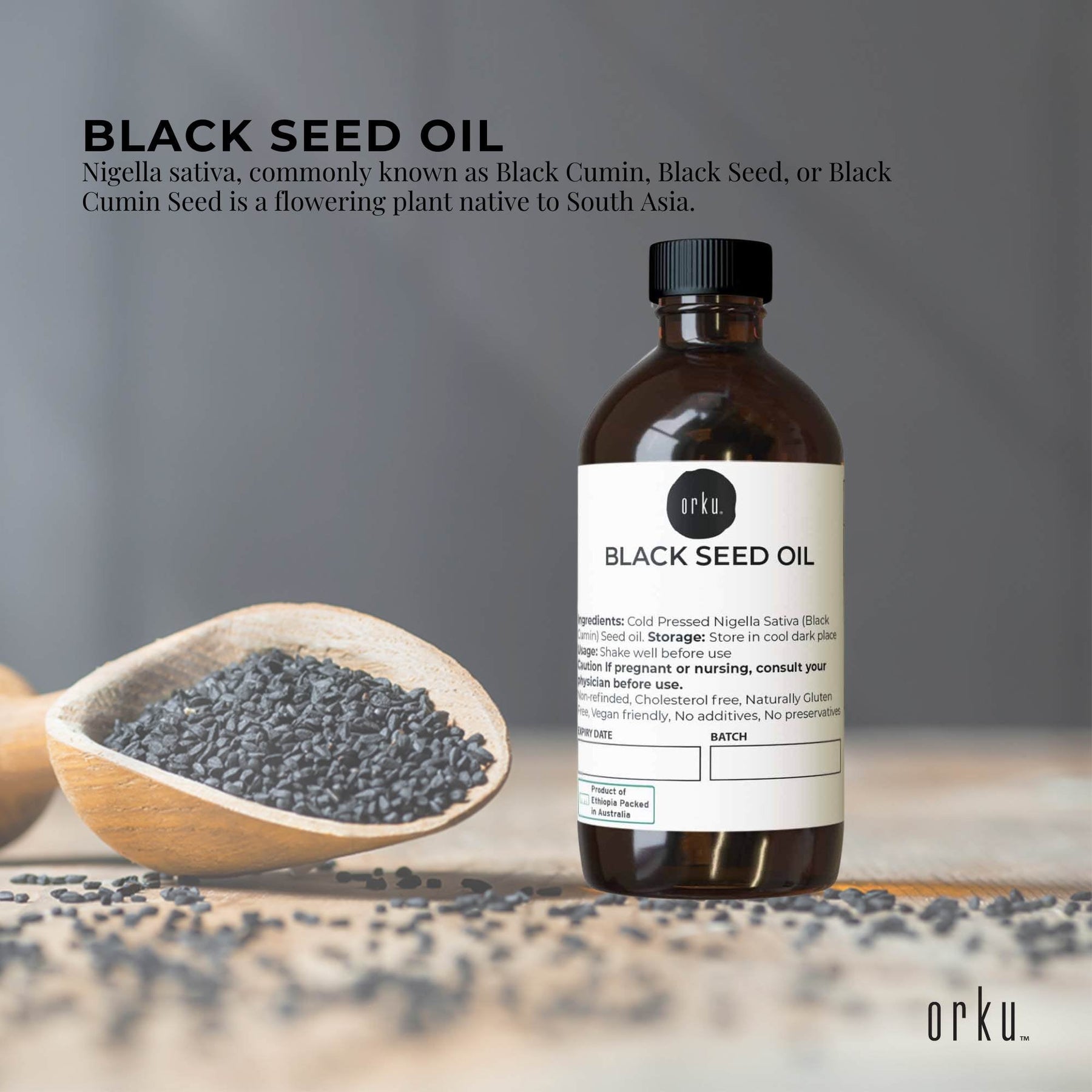 Orku 100ml Pure Ethiopian Black Seed Oil - Cold Pressed, Non-Refined, Vegan - SuperSaverAU - view 2