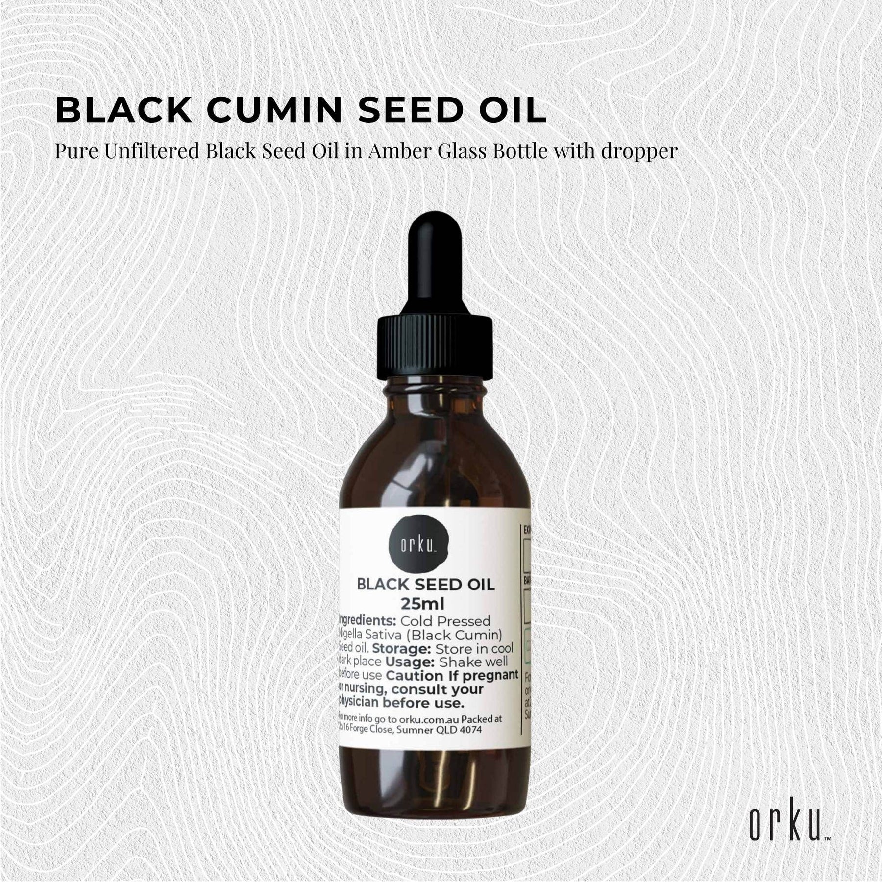 Orku 25ml Pure Ethiopian Black Seed Oil - Cold Pressed, Non-Refined, Vegan