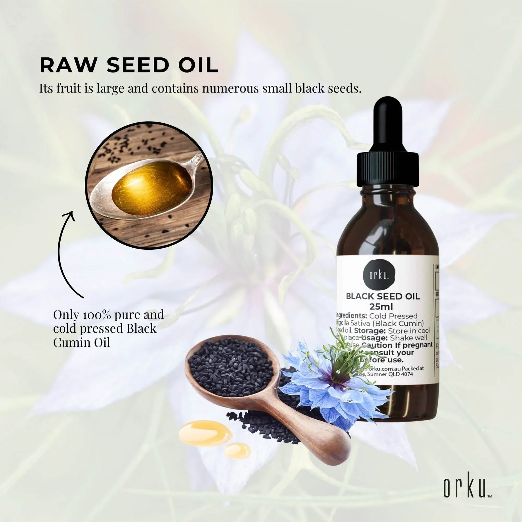 Orku 25ml Pure Ethiopian Black Seed Oil - Cold Pressed, Non-Refined, Vegan