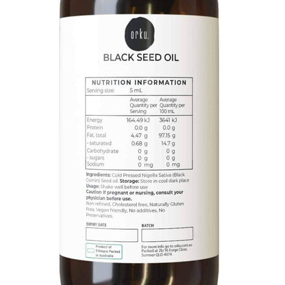 Orku 25ml Pure Ethiopian Black Seed Oil - Cold Pressed, Non-Refined, Vegan