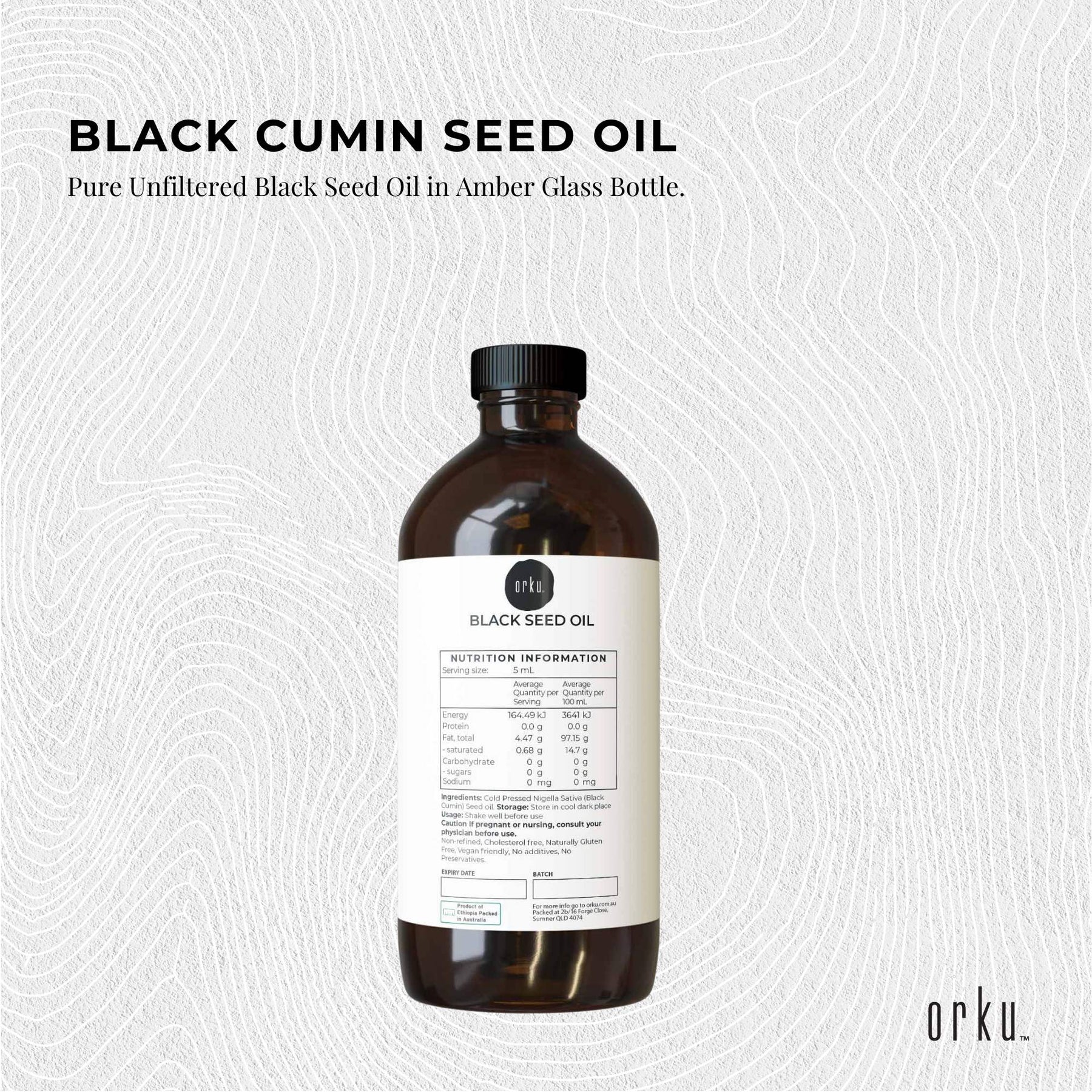 Orku 1L Pure Ethiopian Black Seed Oil - Cold Pressed, Non-Refined, Vegan - SuperSaverAU - view 3