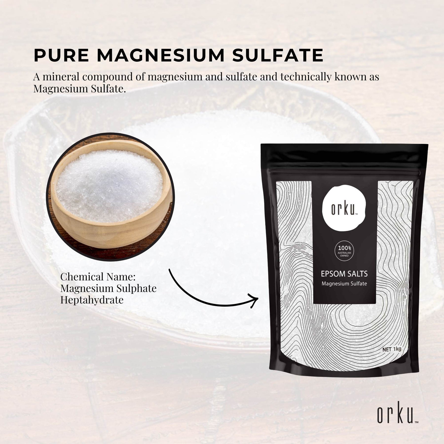 Orku 1Kg Epsom Salt - Magnesium Sulphate Bath Salts Skin Body - SuperSaverAU - view 1