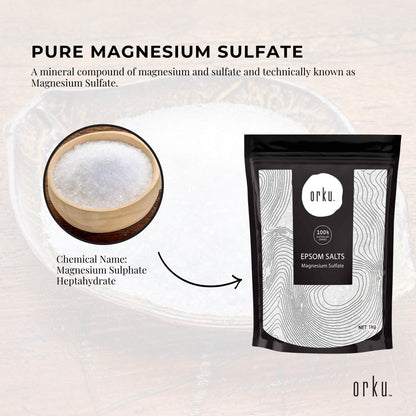 Orku 1Kg Epsom Salt - Magnesium Sulphate Bath Salts Skin Body