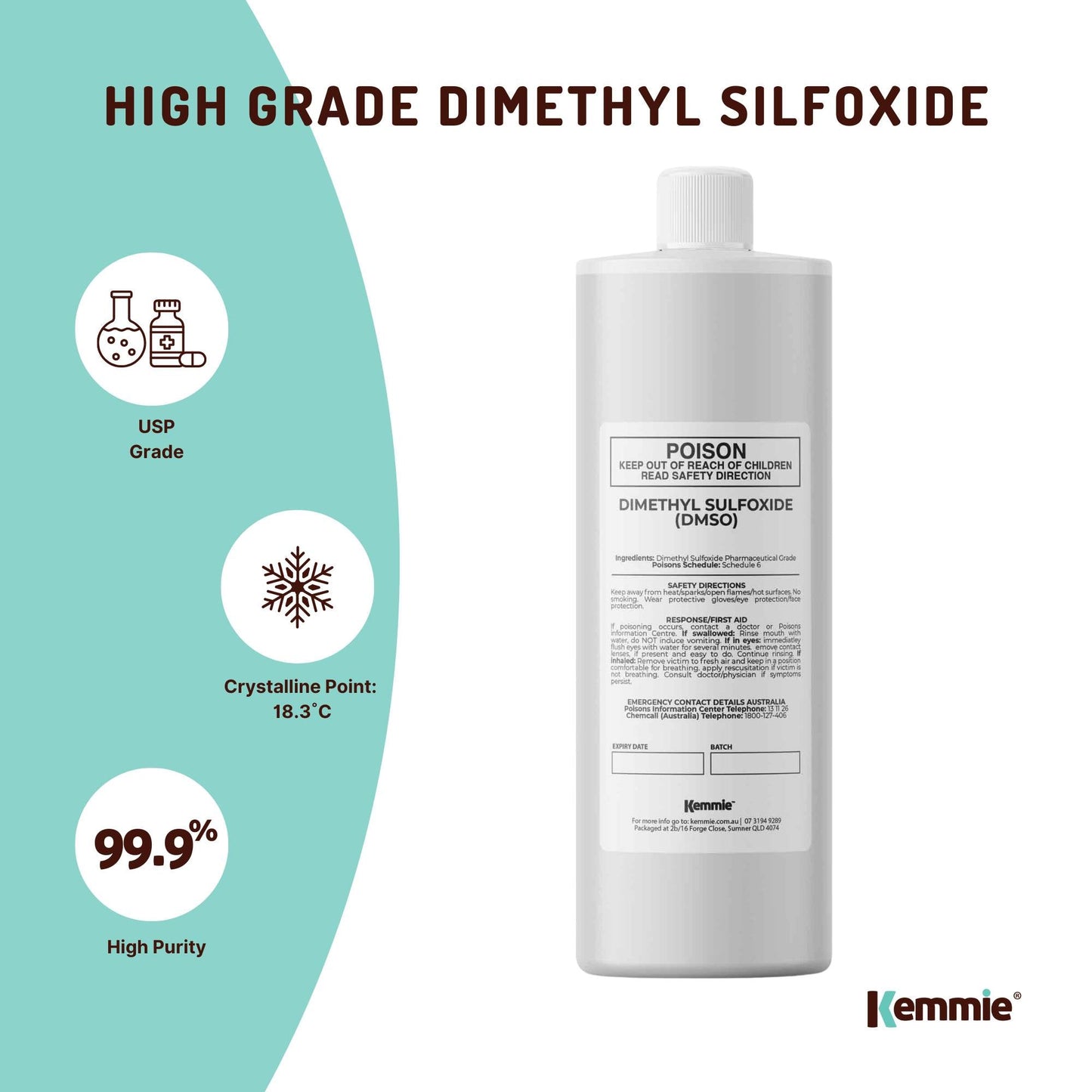 99.9% Pure Pharmaceutical Grade DMSO Liquid 250ml - Dimethyl Sulfoxide