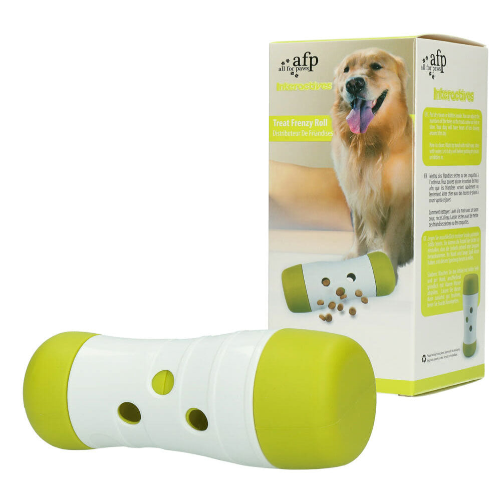 All For Paws Treat Frenzy Roll - Interactive Dispenser Feeder Toy, L 6.8 x W 6.8 x H 15.5