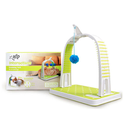 All For Paws Grooming Arch - L 22.4 x W 33.4 x H 32 - Multi-Feel Bristles, Catnip Board, 2 Toys