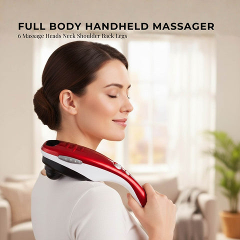 Handheld Body Massager Red 6 Massage Heads Adjustable Speeds 28W Vibration - SuperSaverAU - view 2