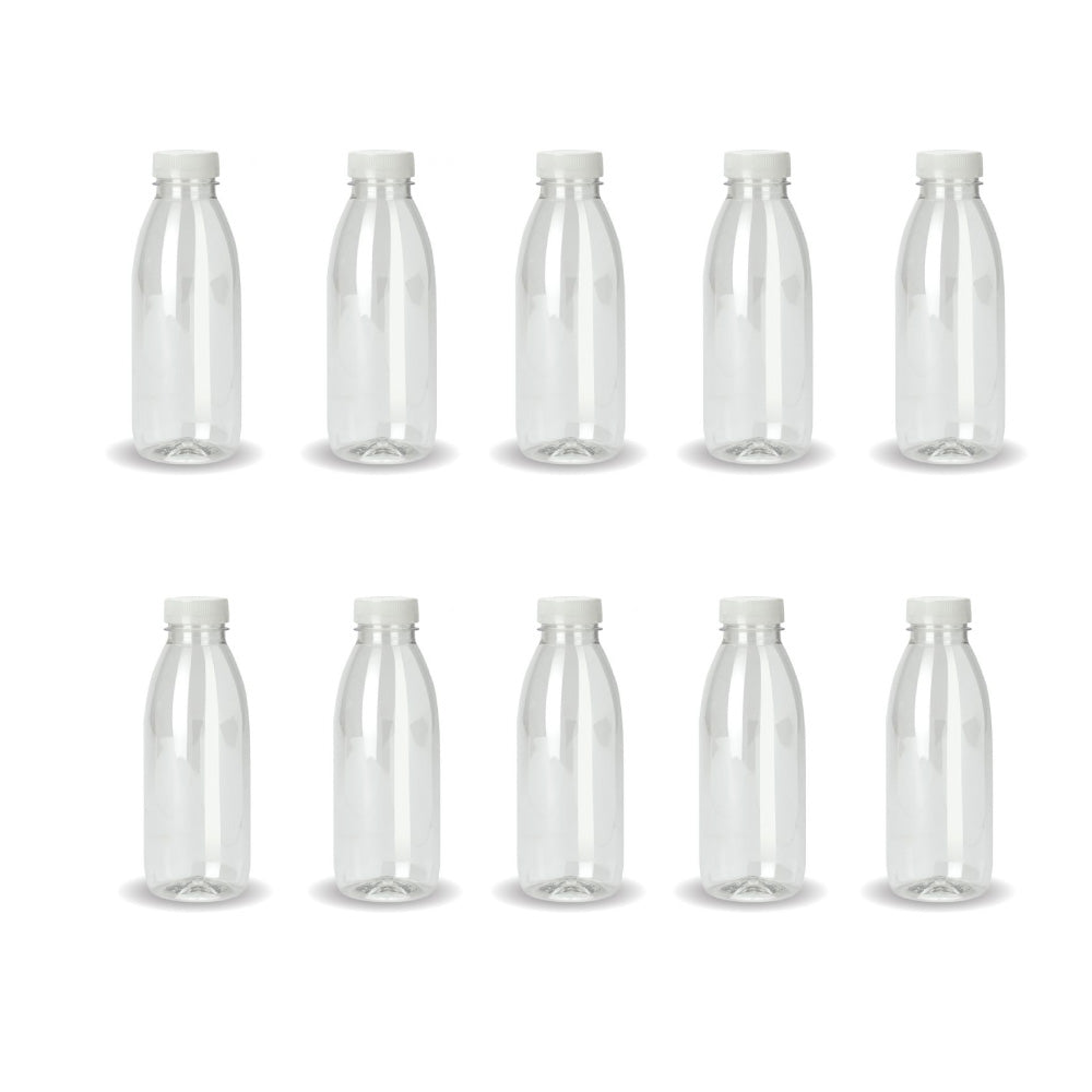 10x 300ml PET Juice Bottles with Tamper Evident Lids - Recyclable Clear - SuperSaverAU - view 1