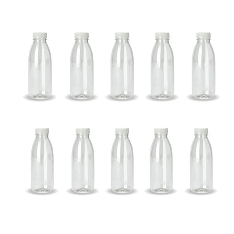 10x 300ml PET Juice Bottles with Tamper Evident Lids - Recyclable Clear - SuperSaverAU - view 1