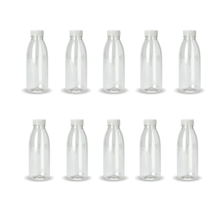 10x 300ml PET Juice Bottles with Tamper Evident Lids - Recyclable Clear - SuperSaverAU - view 1