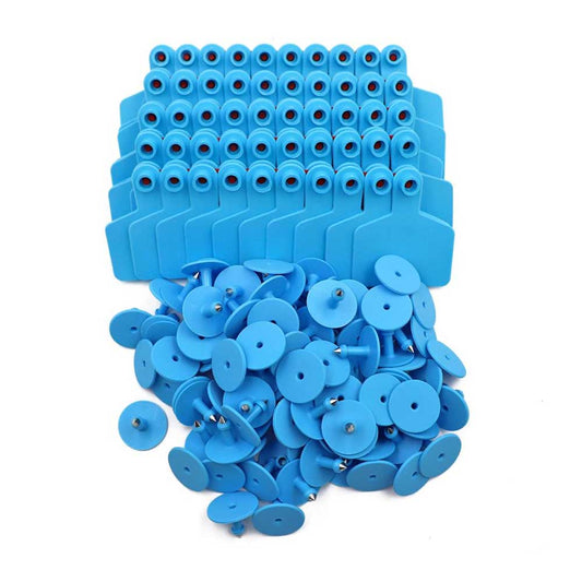 Cattle Ear Tags 100x Medium Blue 6x7.5cm Blank Livestock Labels with Pins