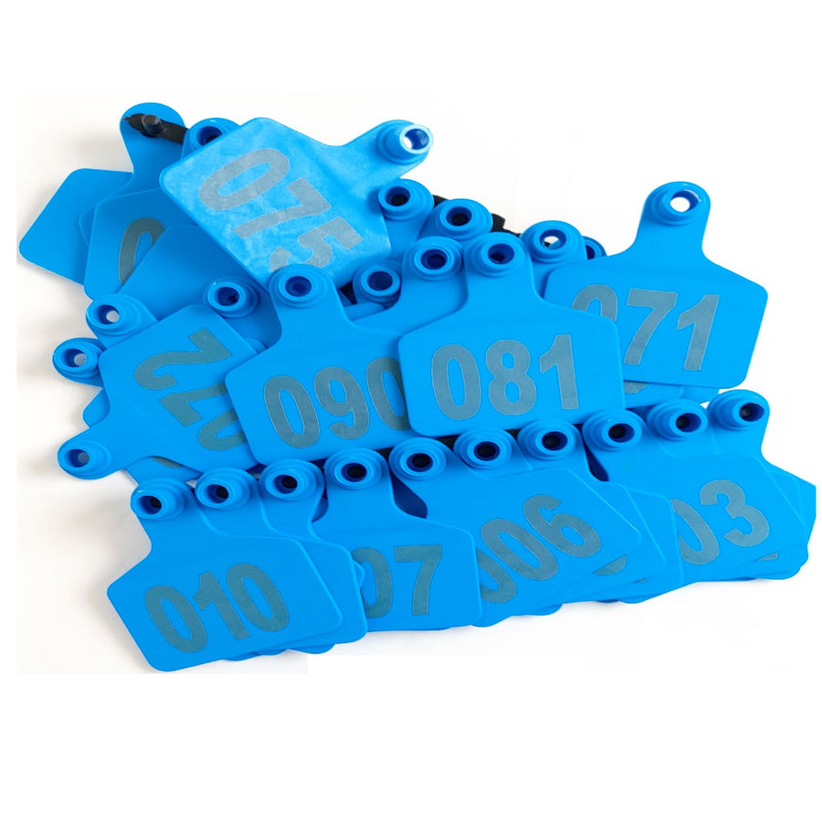 Blue Numbered Cattle Ear Tags 6x7.5cm Set - Medium for Livestock Identification - SuperSaverAU - view 1
