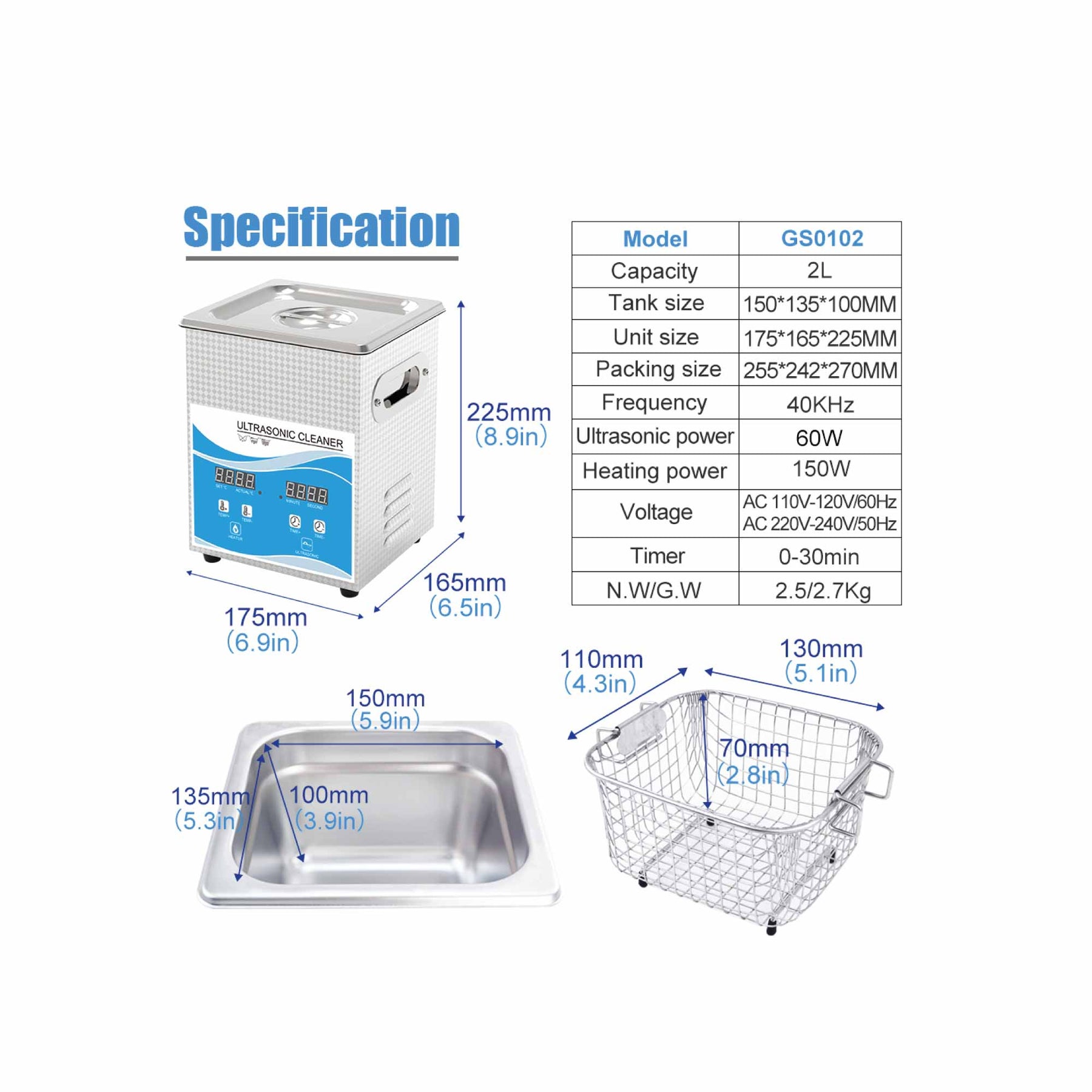 Premium 2L Digital Ultrasonic Cleaner with Degas Function 40kHz