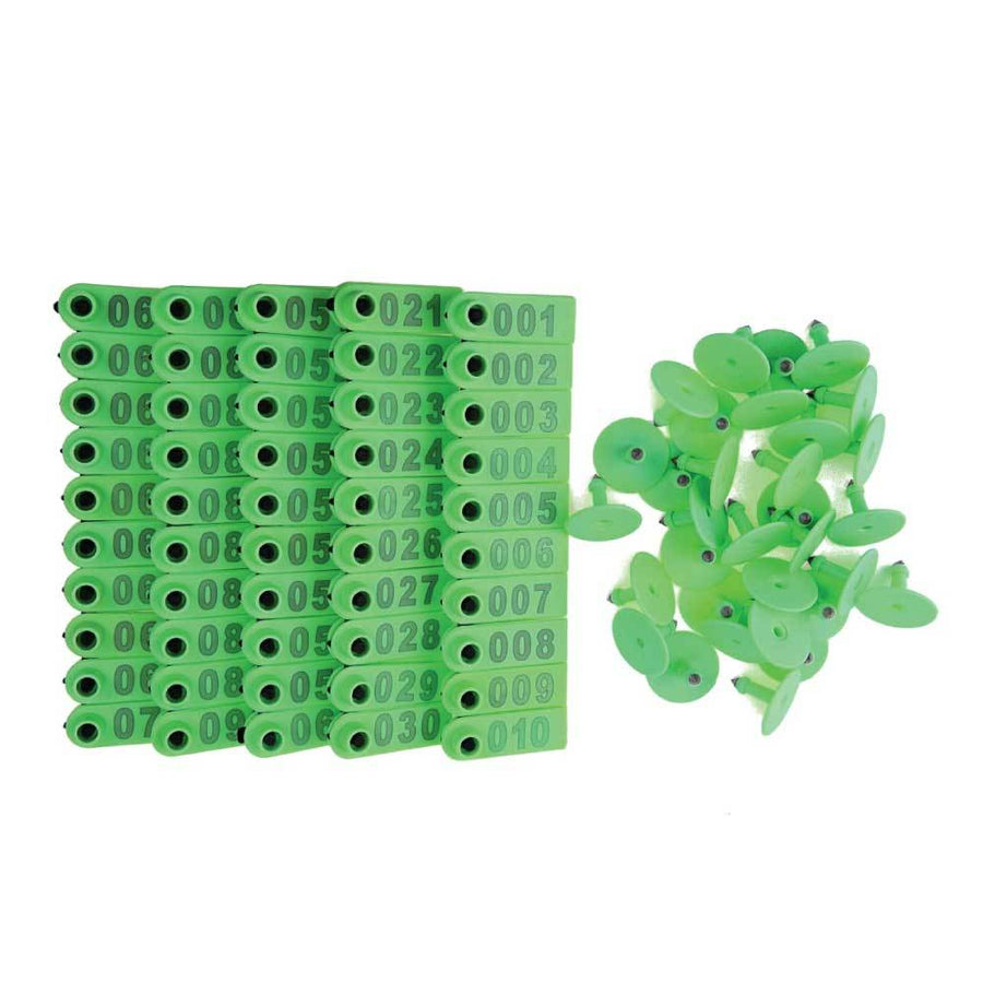 Green Numbered Mini Ear Tag Set 1-100 - 5x2cm for Cattle, Sheep, Pig - SuperSaverAU - view 1