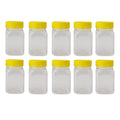 Square Clear Plastic Food Grade Jars 500g with Yellow Tamper Evident Lids - 10 Pack - SuperSaverAU - view 1
