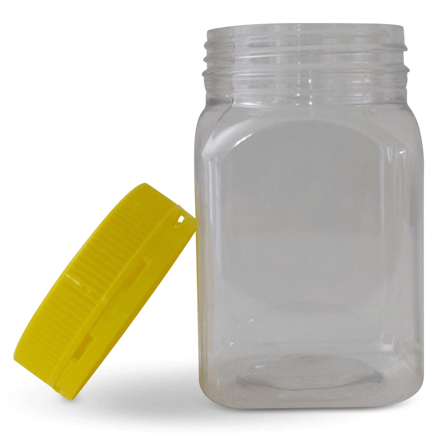 Square Clear Plastic Food Grade Jars 500g with Yellow Tamper Evident Lids - 10 Pack - SuperSaverAU - view 2