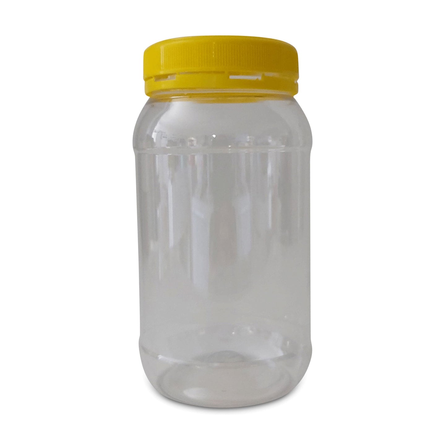 Clear Round Plastic Food Grade Jars 1000g with Yellow Tamper Evident Lids - 10 Pack