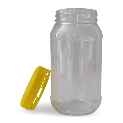 Clear Round Plastic Food Grade Jars 1000g with Yellow Tamper Evident Lids - 10 Pack