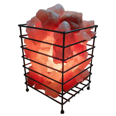 Premium Himalayan Pink Salt Lamp with Iron Basket & 12V Bulb - Rectangle