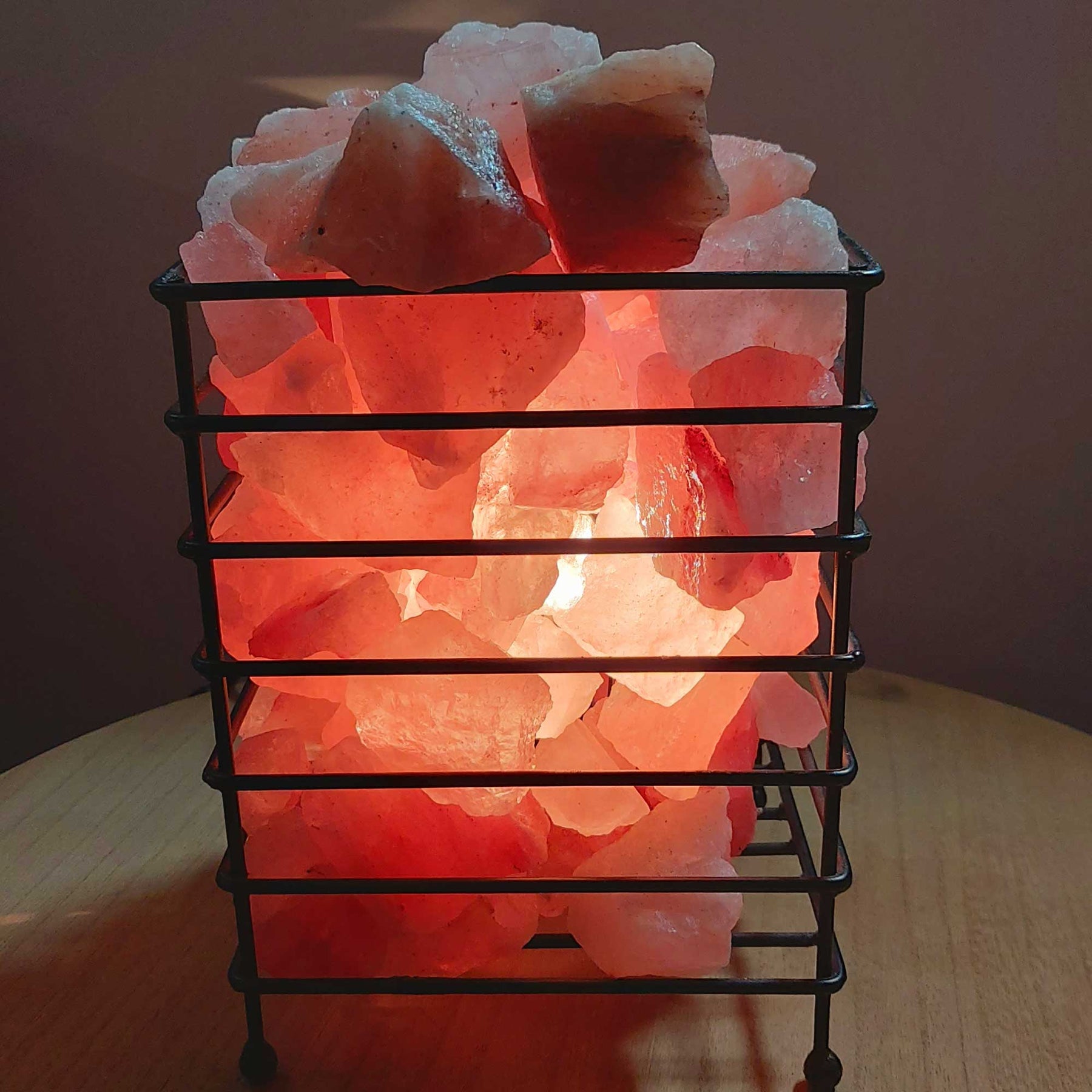 Premium Himalayan Pink Salt Lamp with Iron Basket & 12V Bulb - Rectangle