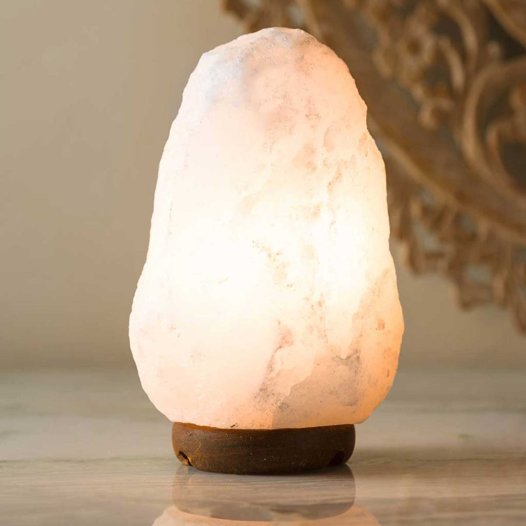 Himalayan White Salt Lamp 3-5Kg Natural Rock Unique Shape with Wooden Base - SuperSaverAU - view 2