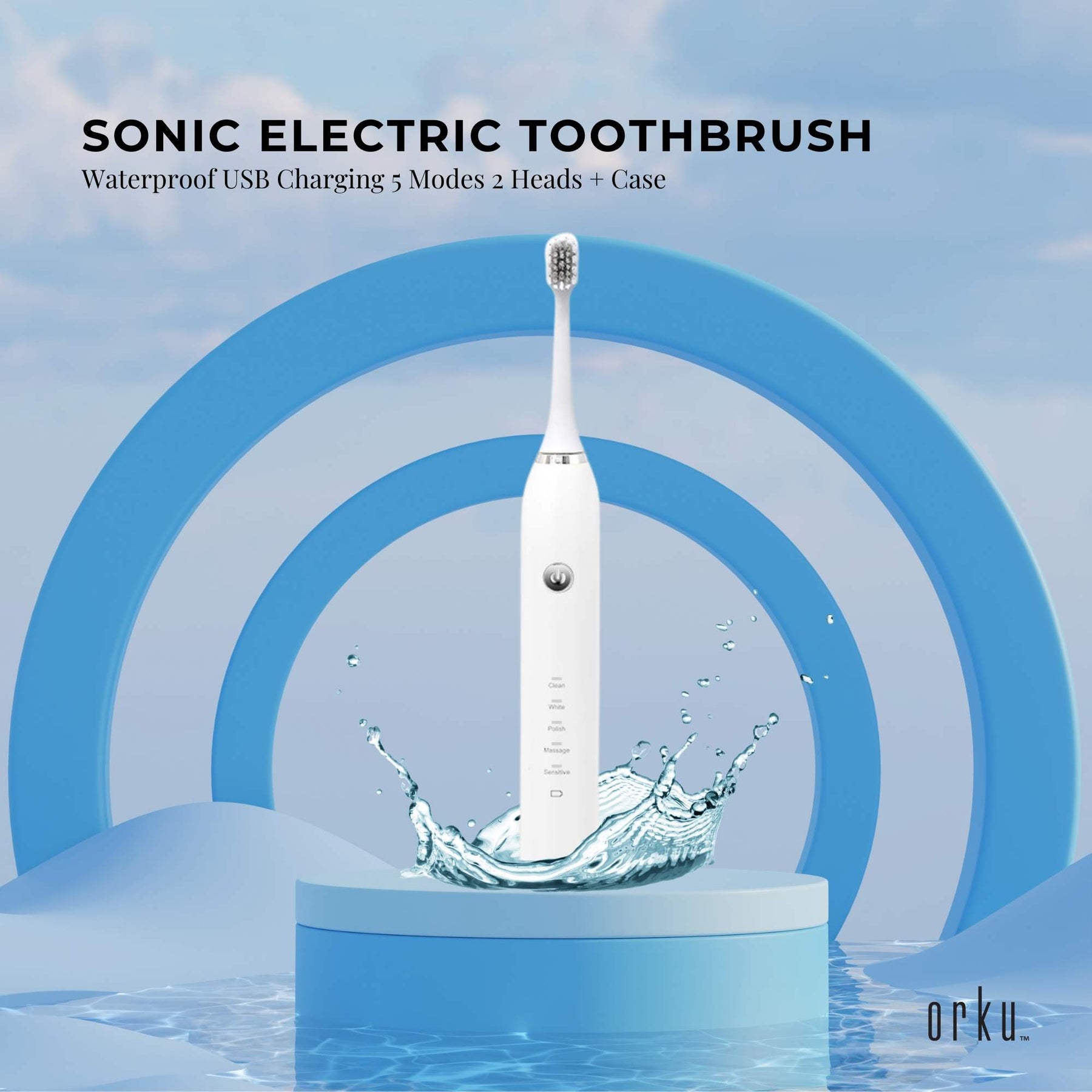 Bewellaero White Sonic Electric Toothbrush Waterproof USB Rechargeable 5 Modes - SuperSaverAU - view 2
