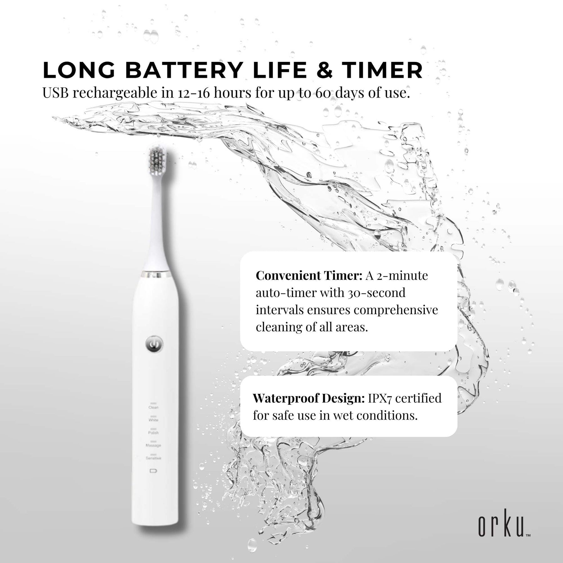 Bewellaero White Sonic Electric Toothbrush Waterproof USB Rechargeable 5 Modes - SuperSaverAU - view 6