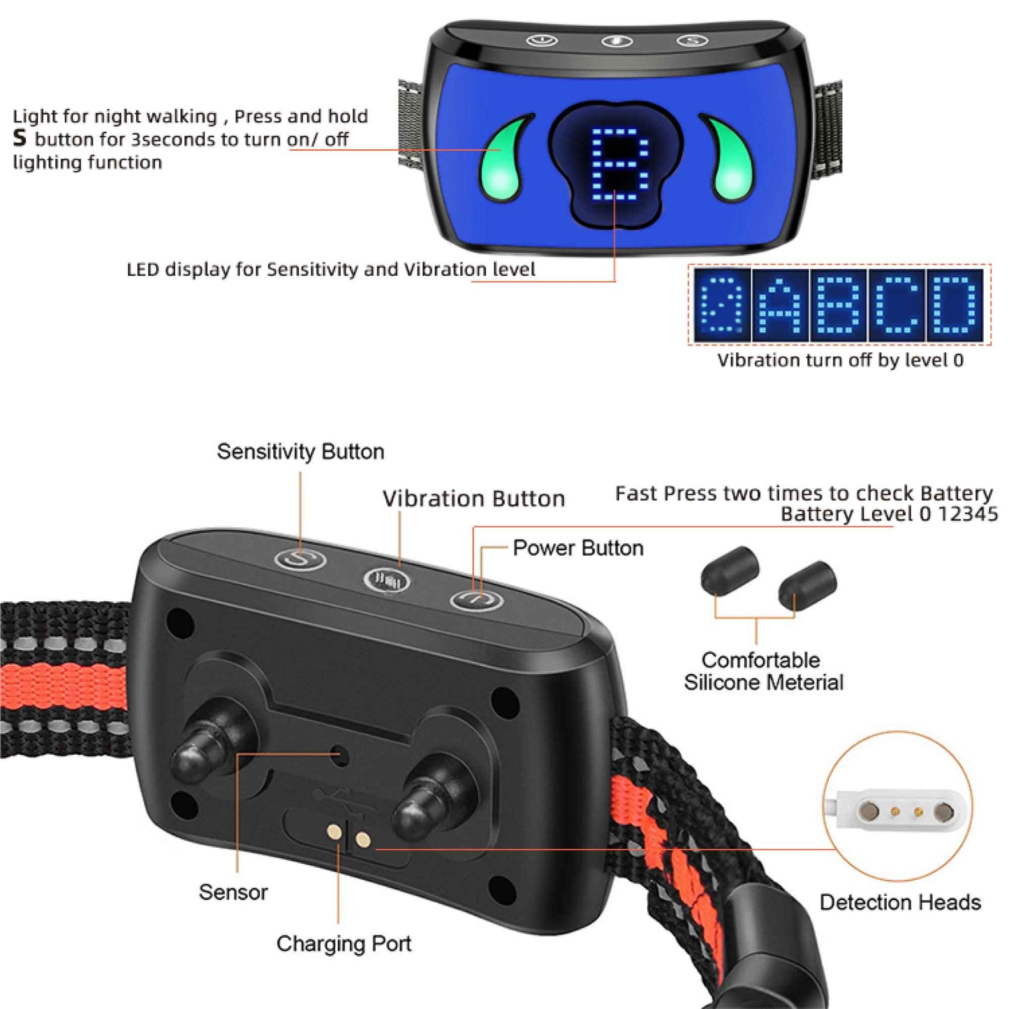 Dog Bark Collar - Vibration, Magnetic Charging, Waterproof, Smart Detection, Adjustable for 3-55kgs